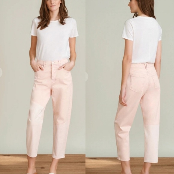 Veronica Beard Charlie Barrel Leg Jeans WomensHigh Rise Tri Tone Blush Pink - Picture 2 of 13